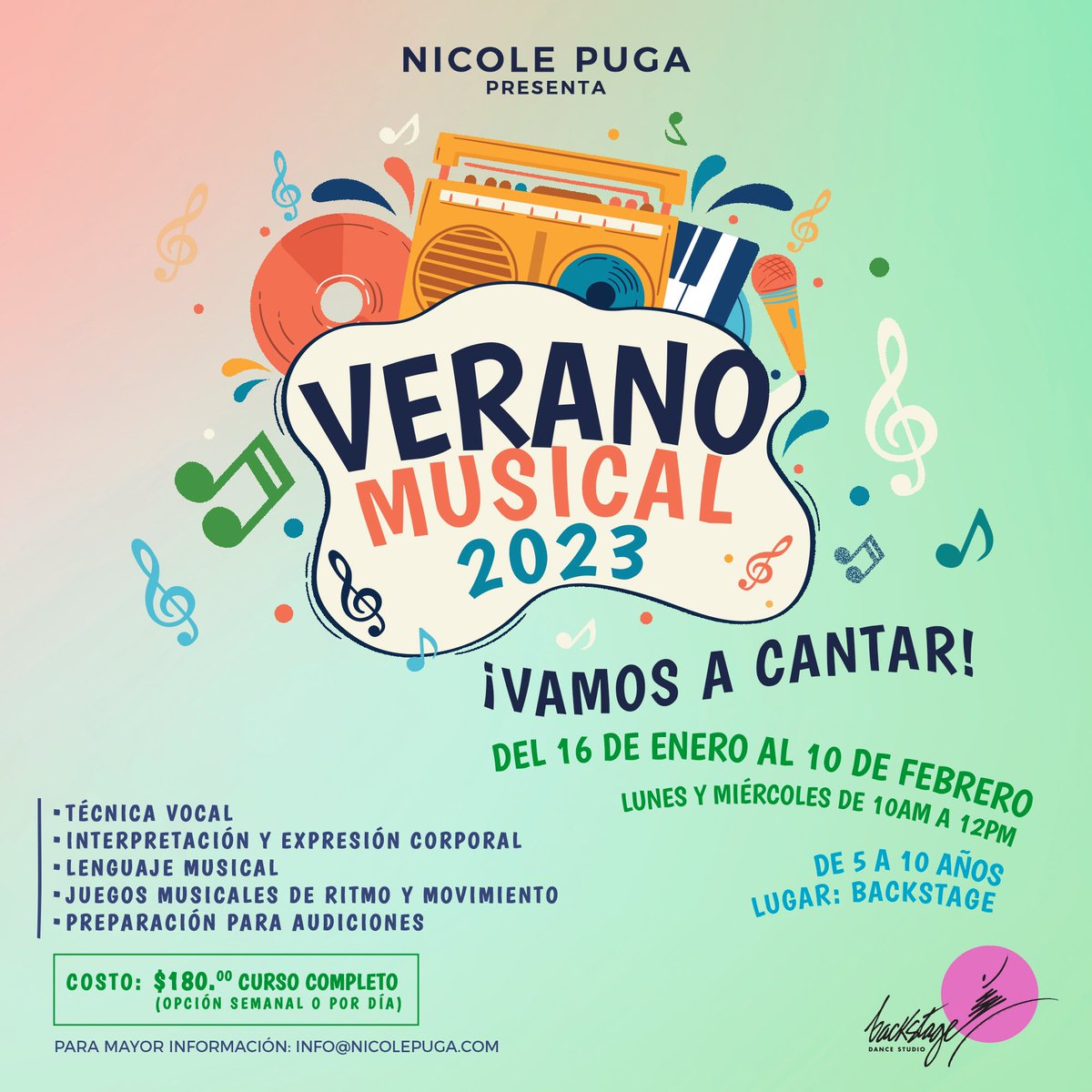 Verano Musical para niños y niñas que les guste cantar! Para mayor información: info@nicolepuga.com