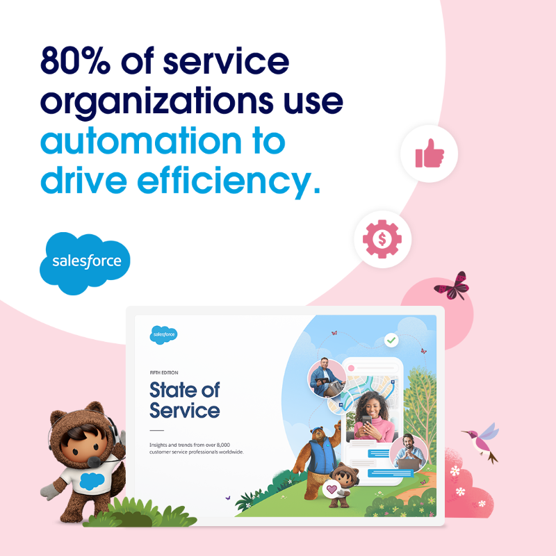 salesforce's tweet photo. Service is transforming quickly. With customer demands higher than ever, service leaders are delivering success now through increased efficiency and digital innovations. Hear from 8,000+ service leaders about how they’re evolving in the fifth “State of Service” report.