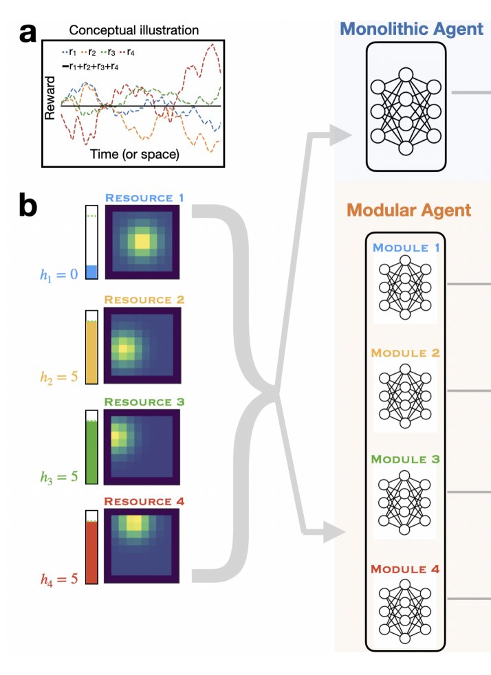 Having "multiple selves" helps learning agents explore and adapt in complex changing worlds

In non-stationary environment, training a single RL agent &lt; training multiple with different objectives

biorxiv.org/content/10.110…