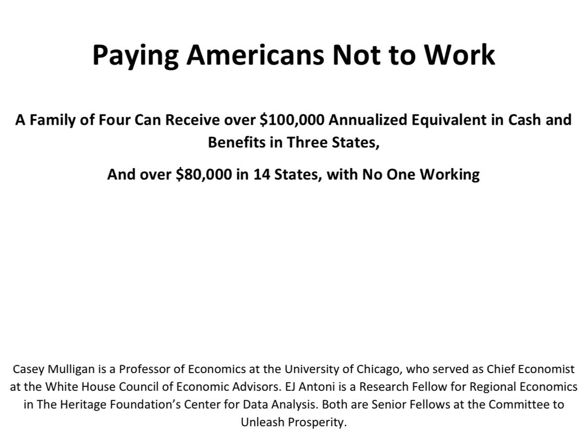 So, I wonder why people aren’t going back to work. There seems to be no explanation. Truly a conundrum. Report - Paying Americans Not to Work —
 committeetounleashprosperity.com/wp-content/upl…