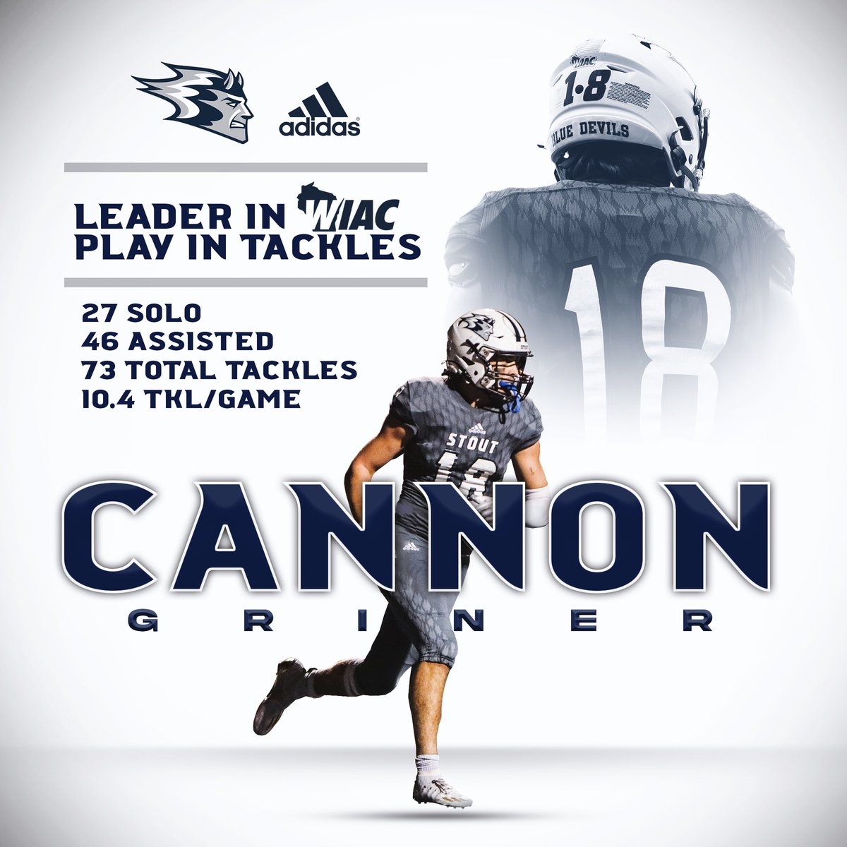 In conference play Cannon Griner led the WIAC with 73 total tackles! #BleedBlue T.P.C.