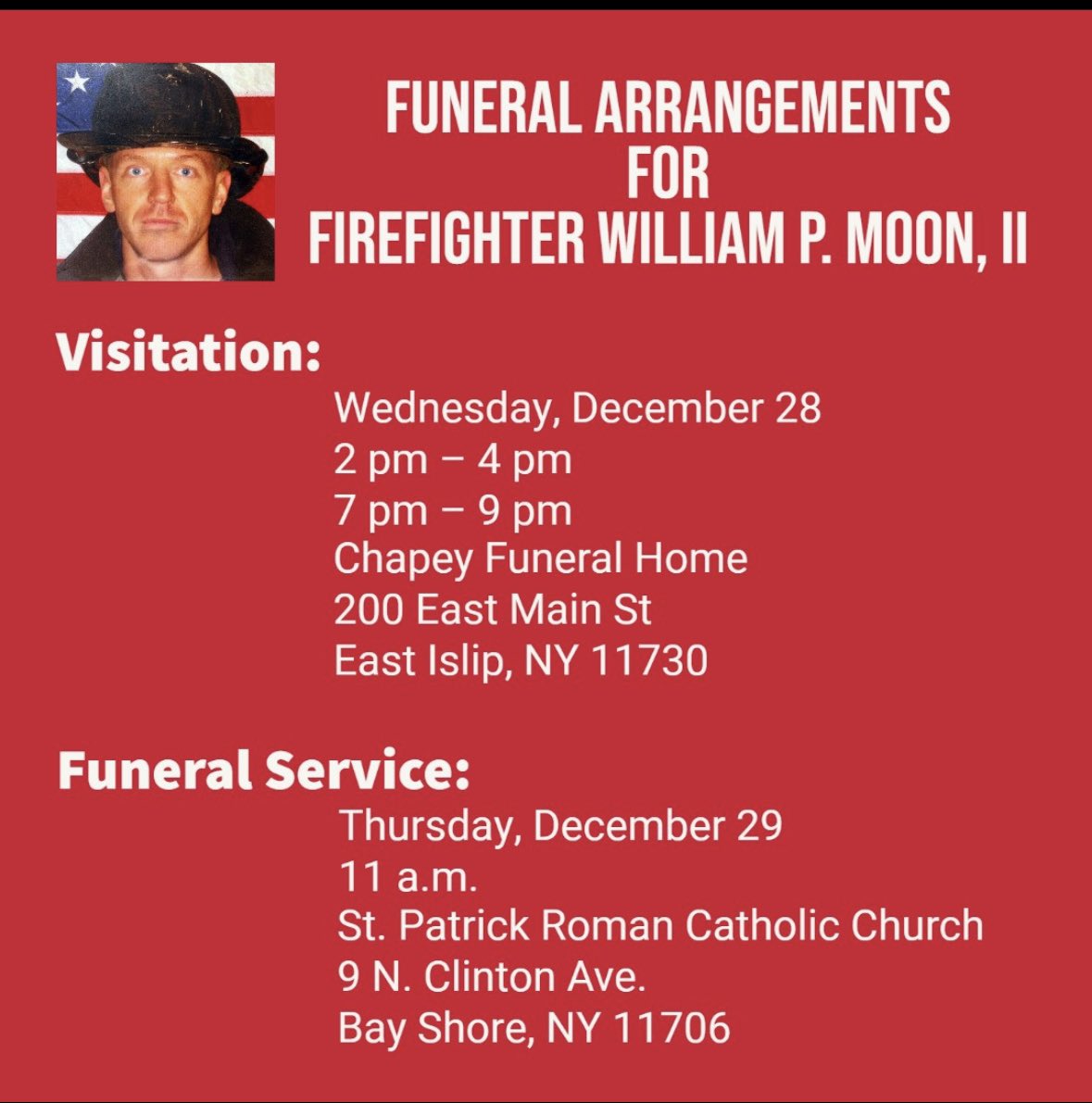 NYC EMS Watch on Twitter "Funeral arrangements for FF William P. Moon