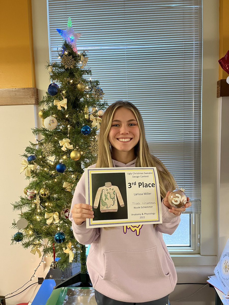 nmschlemm's tweet photo. Let’s hear it for our top 3 AP Biology Ugly Sweaters! 🧬 #shsapbio 

🥇Natalie Mealing
🥈Natalie Eddinger
🥉Larissa Miller https://t.co/XJcOezcjMw