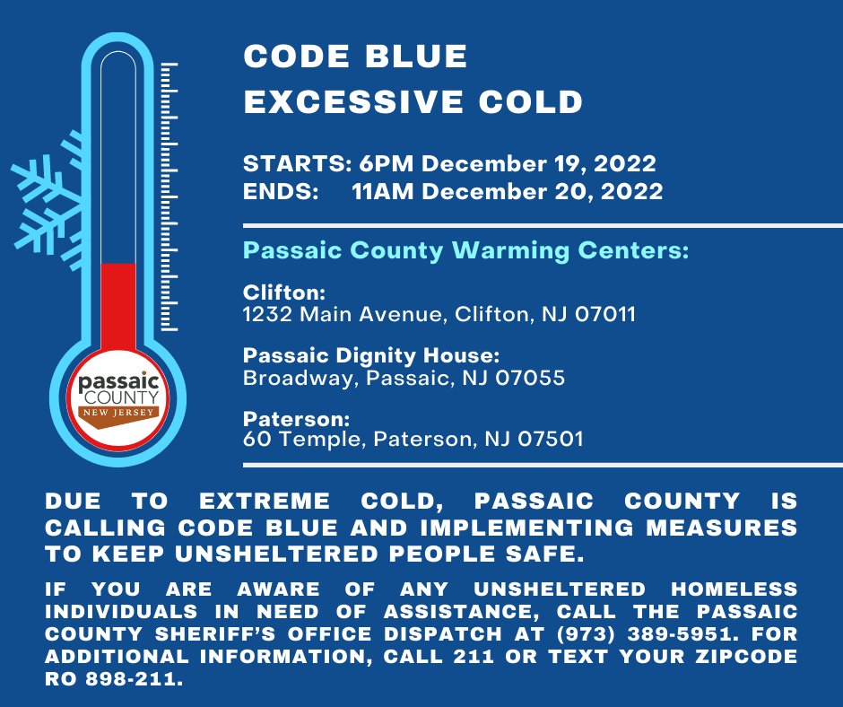 A #CodeBlueAlert has been issued for Passaic County.