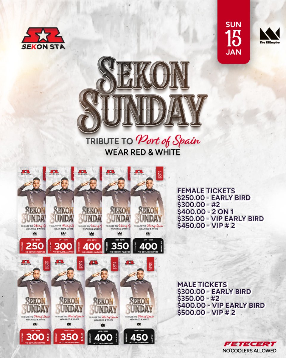 EEEmpire's tweet photo. Sekon Sunday is what we call a #fetecert: the ULTIMATE hybrid of the carnival fete experience, plus the storytelling and live performance quality of a concert. This year, we’re paying Tribute to POS as the birthplace and epicenter of carnival as we know it!
Tickets are out NOW! https://t.co/OPLCjaZDOu