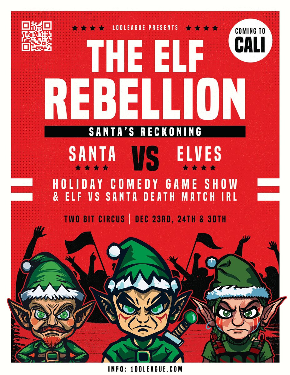 California, we’ve checked it twice and you’re on our list! The Elf Rebellion is coming to <a href="/twobitcircus/">Two Bit Circus</a> just in time for Christmas. Join us Dec 23, 24 and 30! Tag who you’re bringing in the comments🧝🧝‍♂️🧝‍♀️