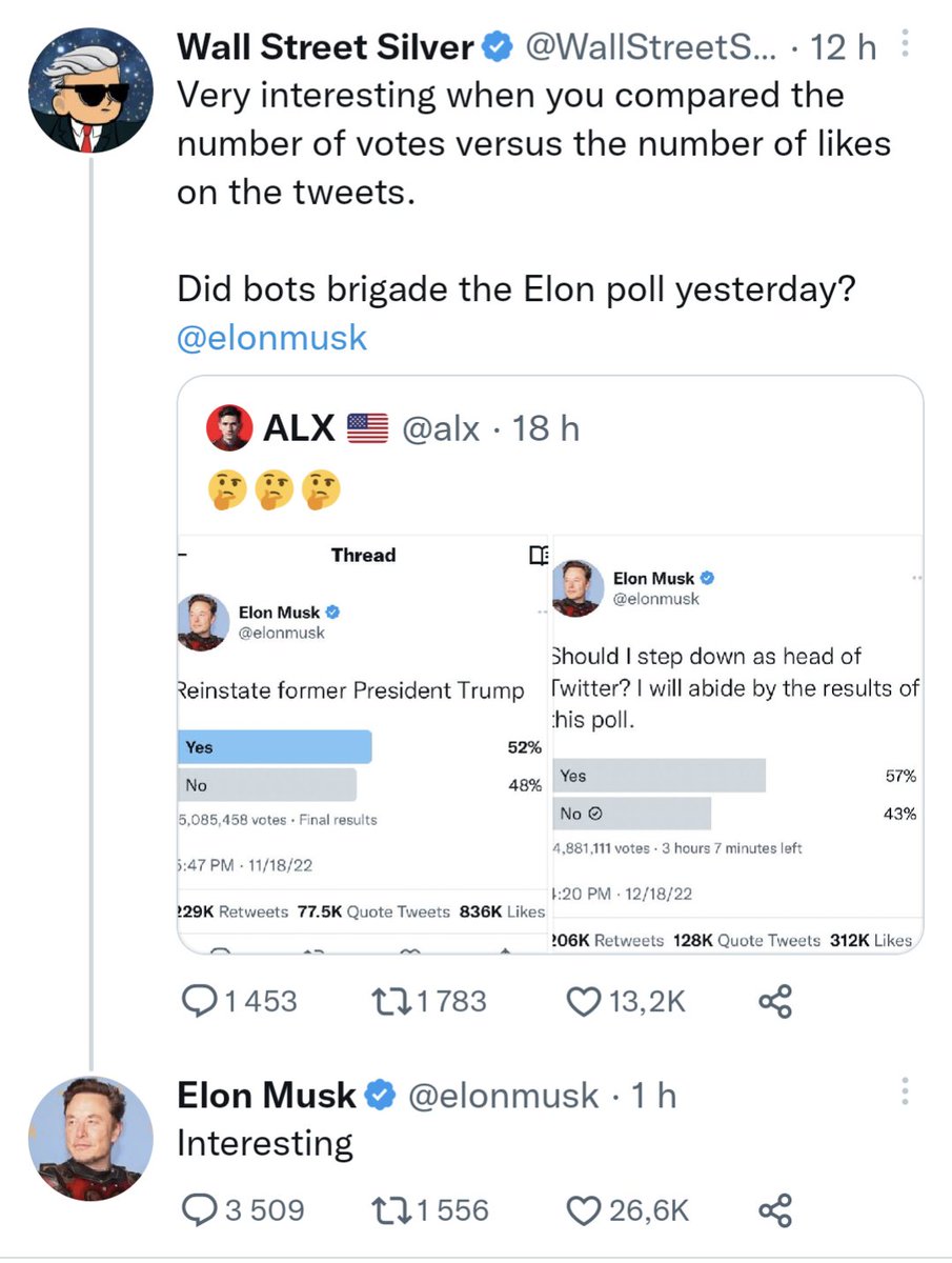 AnthonyMorel's tweet photo. Musk demande s'il doit quitter la direction de Twitter, les internautes répondent oui à 57%. Résultat des courses : "en fait c'est des bots qui ont truqué le vote" et "à l'avenir seuls les comptes payants pourront voter". How do you say "mauvais perdant" in English déjà ? 😅 https://t.co/N7K3JKA5qA