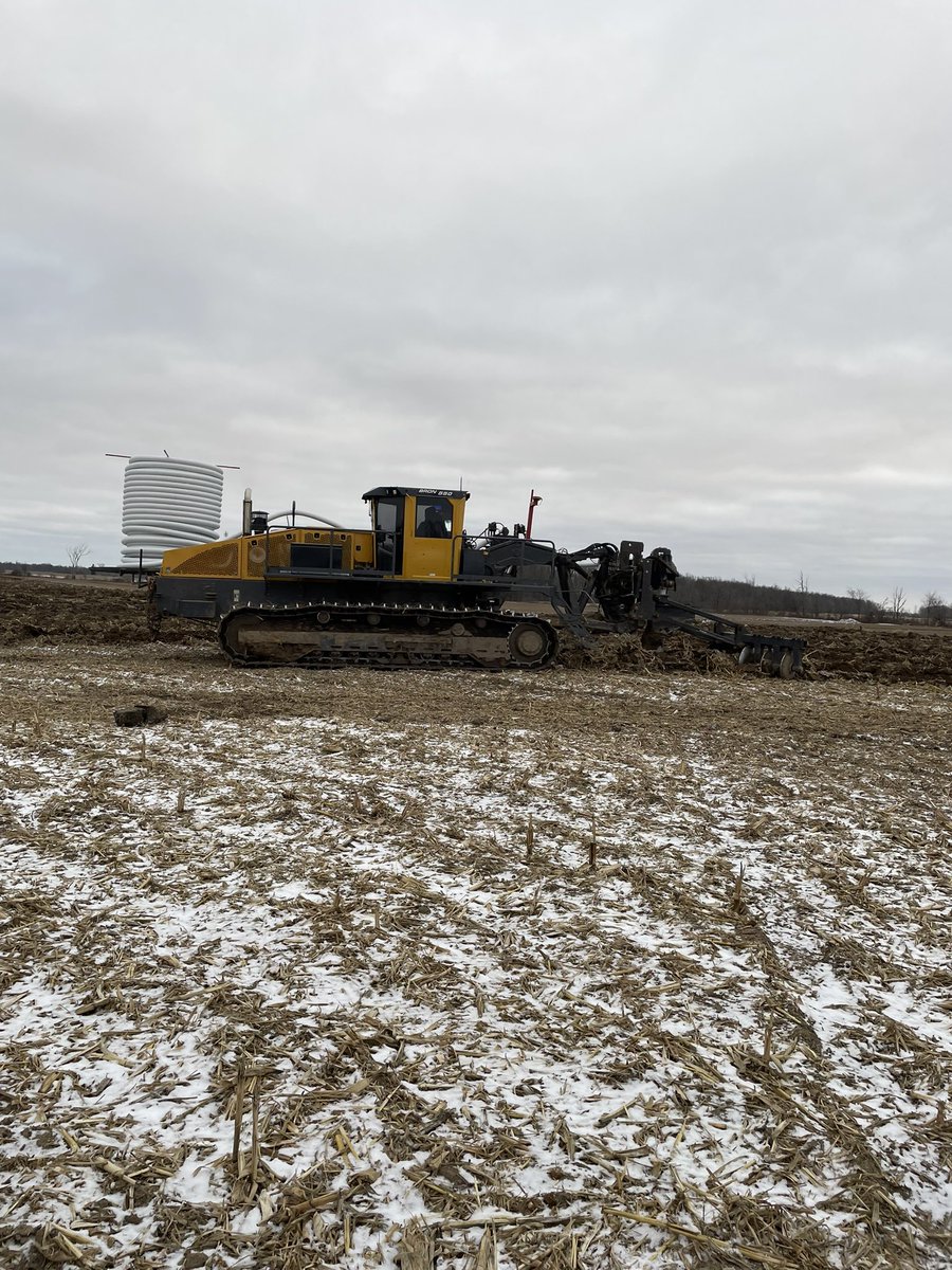 Willemse Drainage is installing 4 inch runs at 20 foot spacing today. There are 50 acres left to do on this farm.