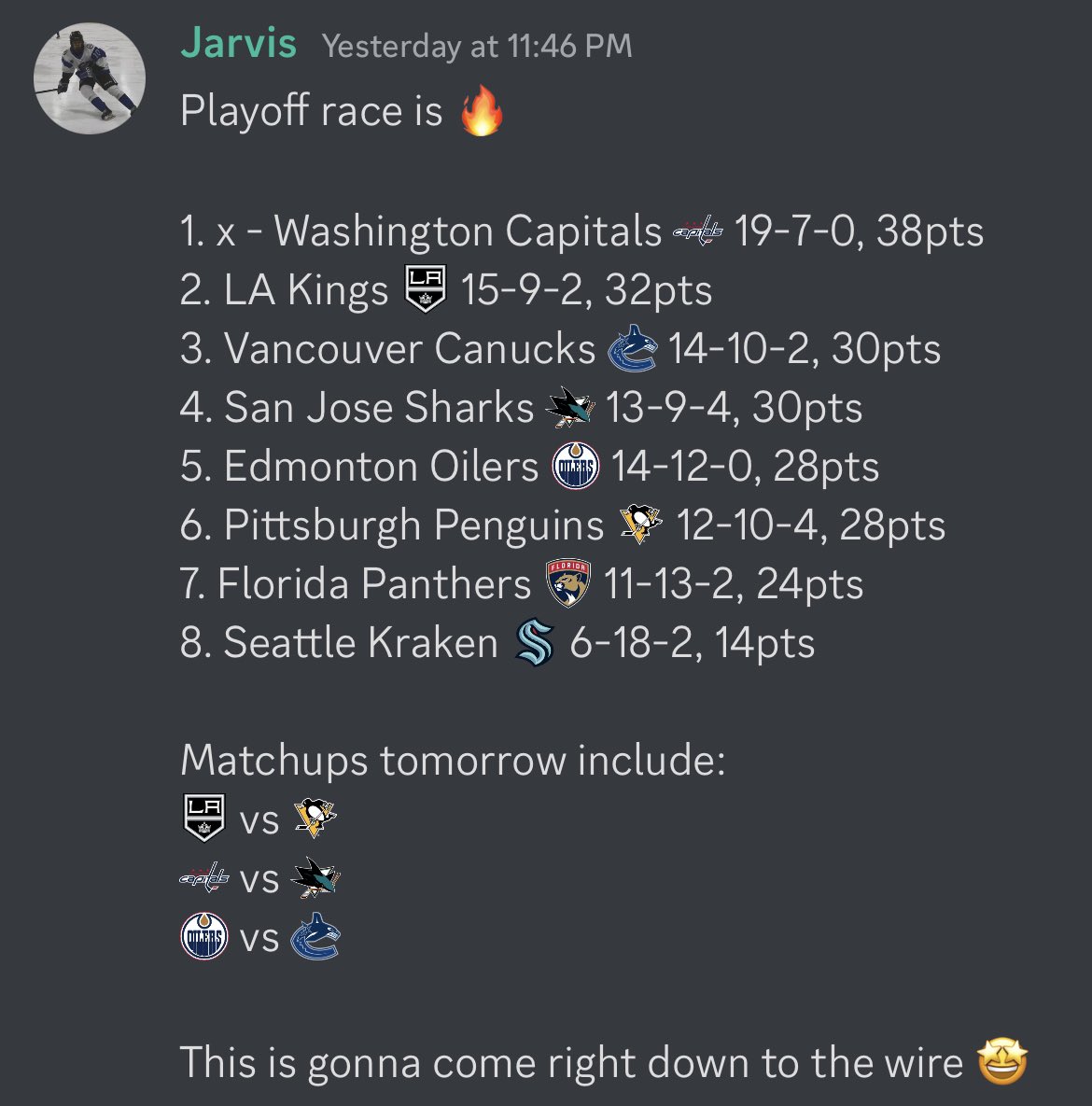 Last day of the NHL regular season and things are heating up…

Catch it all on the Multicam tonight at 8:30pm: twitch.tv/pacificwesthoc…