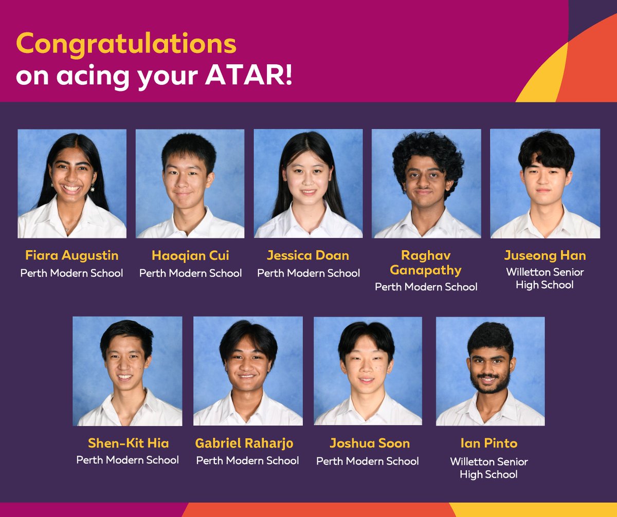 Congratulations to our top performing ATAR students. These 9 achieved the highest possible score of 99.95! 👏🎓 #FutureShapersWA #ATAR