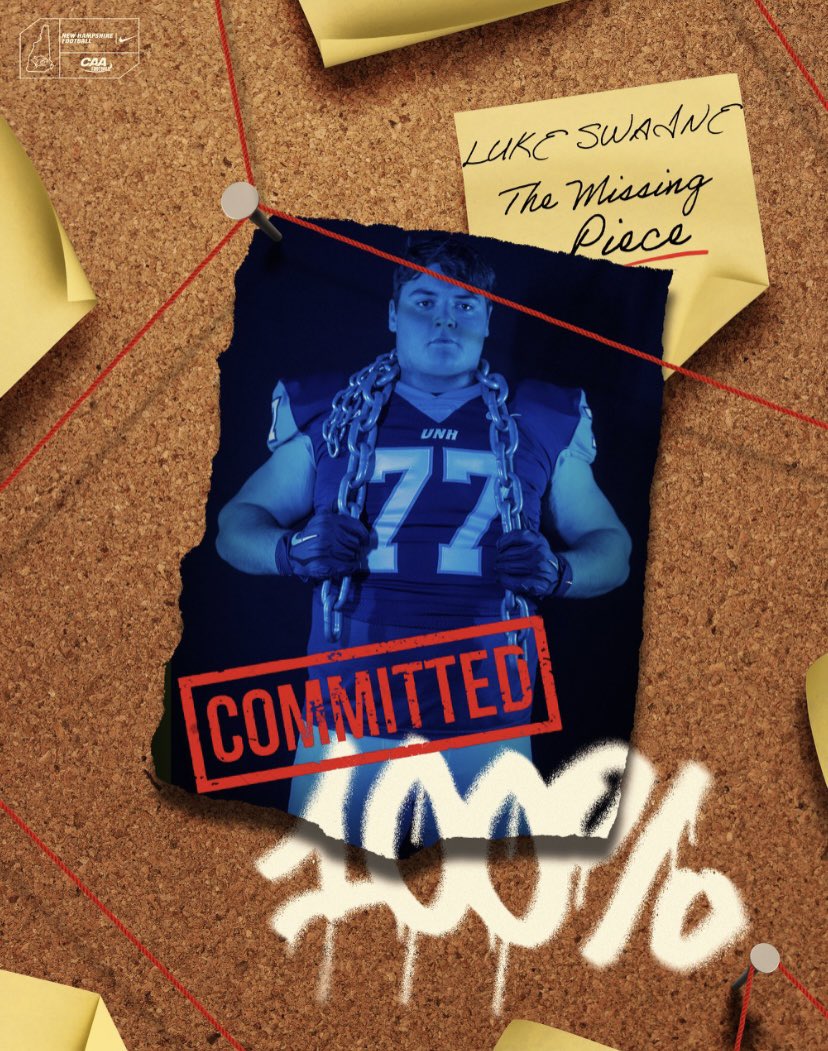 LukeSwaine77's tweet photo. After conversations with my family and  countless prayers I have committed my 100% effort physically and mentally to the university of New Hampshire! Go Wildcats! #5strong @UNH_Football @rwsantos2 @CScott39 https://t.co/OQe8HmGzGg