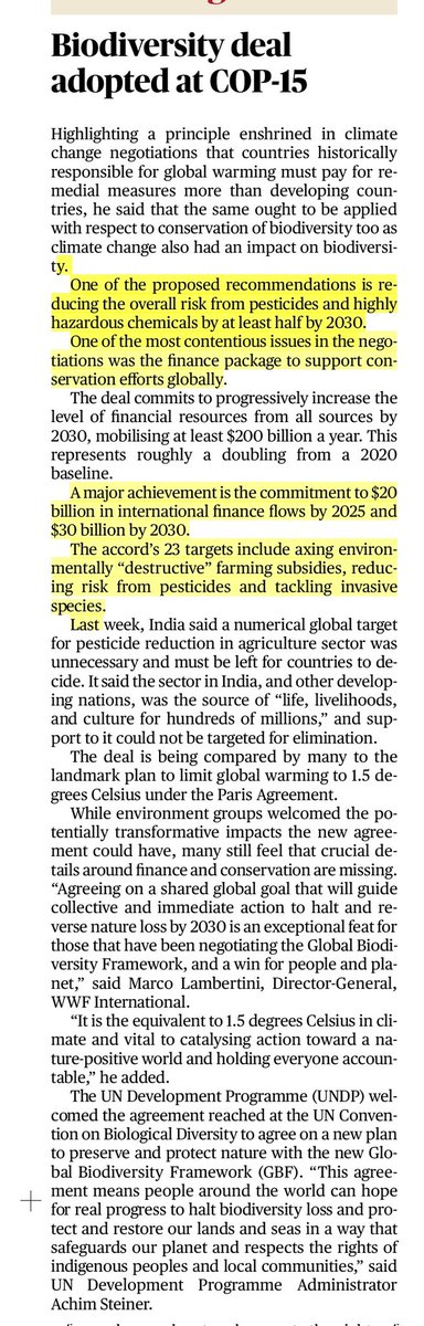 Read about A Historic Biodiversity Deal. Kunming Montreal Agreement.

Source @the_hindu .
#UPSC #upscprelims 
#COP15 #COP27 #kunmingmontreal #environnement @moefcc @ClimateReality #EnvironmentalJustice