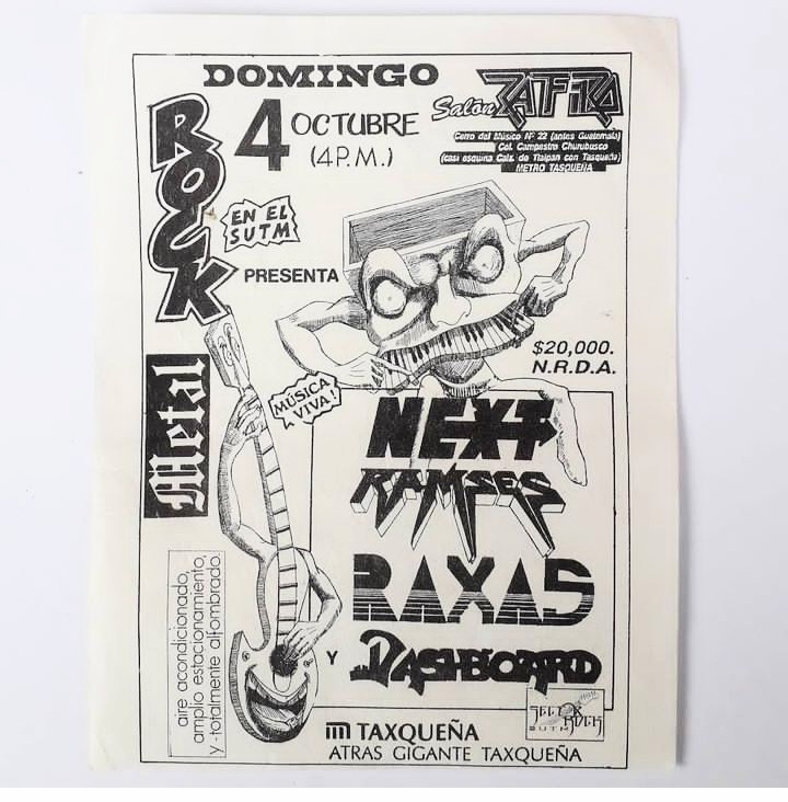 metalero_museo's tweet photo. Flyer físico de NEXT/RAMSES/RAXAS/DASHBOARD del (4 Octubre 1992) #next #ramses #raxas #Dashboard #museodelheavymetalmexicano https://t.co/AqQGKPBw6z
