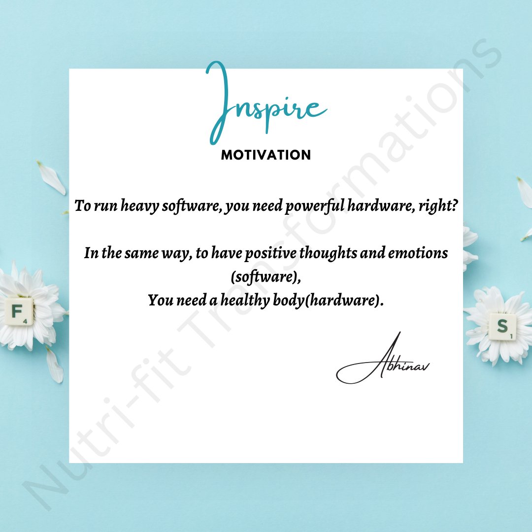 abhinav_datey's tweet photo. You cannot be positive with a negative body.

Happiness comes with a healthy body and mind 

The body is a place where your soul lives in.

Keep it healthy and strong💫

#positivity #positivevibes #love #motivation #selflove #happiness #inspiration #mindset #life #entrepreneur https://t.co/JirTm7NIr5