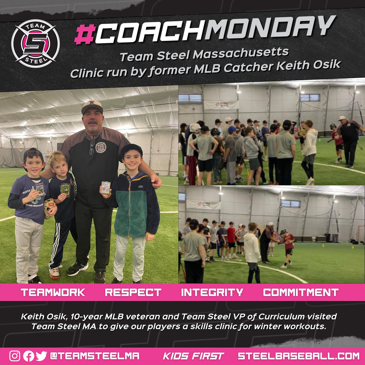SteelSportsInc's tweet photo. When a 10-year MLB veteran makes a visit, your winter practice becomes a skills clinic! Way to go Coach Keith Osik, giving your expertise to our Team Steel MA players! #CoachMonday #corevalues #KidsFirst https://t.co/KAfp2ydUJu