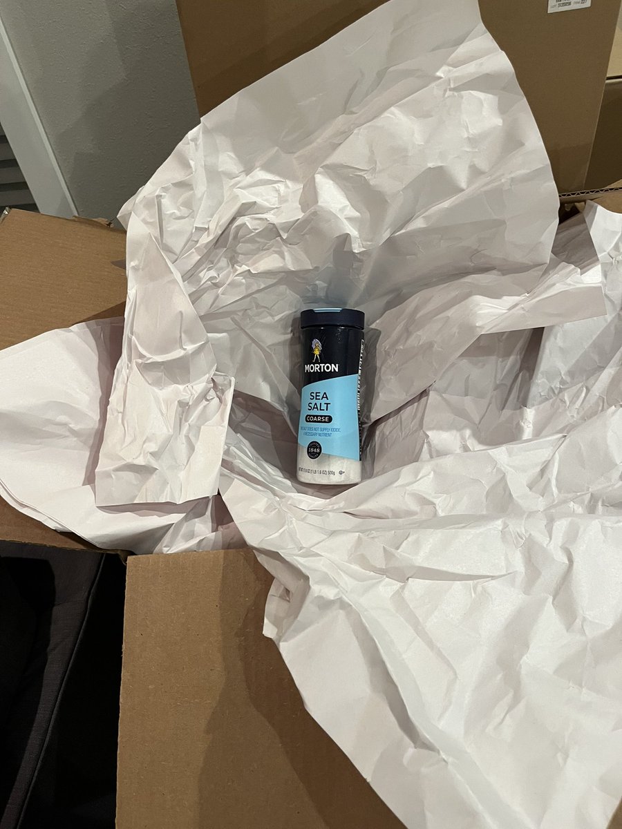 Tmlangan's tweet photo. @DGlaucomflecken moving sucks, but our movers obviously knew how important homeostasis is! Have to protect that salt from damage https://t.co/mjlgWn2DxL