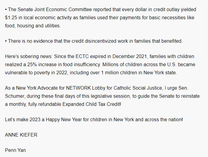 NETWORKLobby's tweet photo. Recently, Anne Kiefer, a Penn Yan resident and NETWORK advocate wrote a powerful LTE about the importance of bringing back the expanded #ChildTaxCredit. It's time for #CTCNow! @SenSchumer @JoeSempo @SenGillibrand
https://t.co/FNOZDGD4zN https://t.co/OzDf8gXVUR