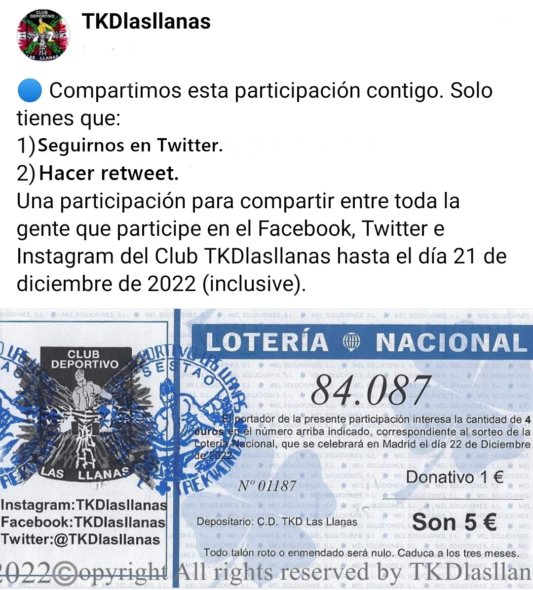 TKDlasllanas's tweet photo. 🔵 DOHAKO ZOZKETA ! (Argazkia irakurri).
🔵 ¡ SORTEO GRATUITO ! (Leer foto). https://t.co/TFweBCA3us