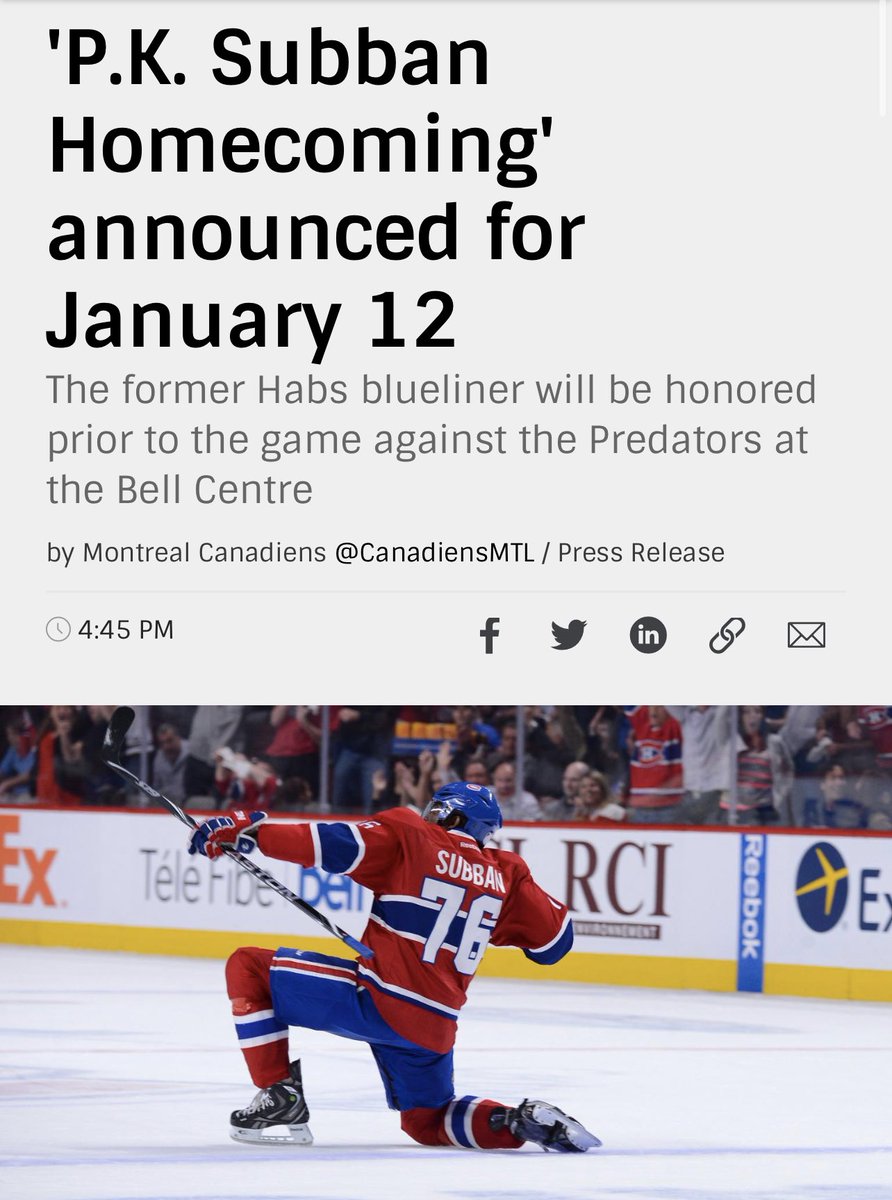 PKSubban1's tweet photo. 🫡can’t wait! Thank you to @canadiensmtl &amp; Geoff Molson for a night to celebrate so many great memories during my time in La belle province!  Montréal… Let’s Party! Merci beaucoup! 🙌🏿 https://t.co/BYos9ABfTU