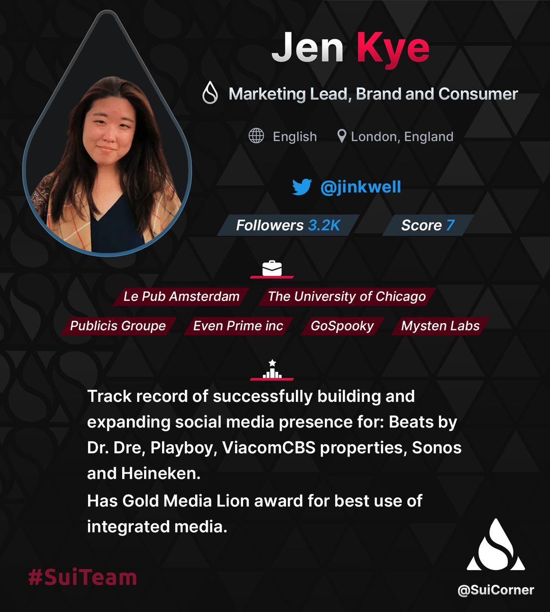 SuiCorner's tweet photo. Hello, hello, double hello to @jinkwell! Today we have Jennifer Kye from #SuiTeam as our guest, and you know, we should welcome her even three times, because at #MystenLabs Jen is the Marketing Lead, Brand and Consumer team! I wonder if there's a more social person than Jen? 💙👇 https://t.co/aNQvoP3gYf