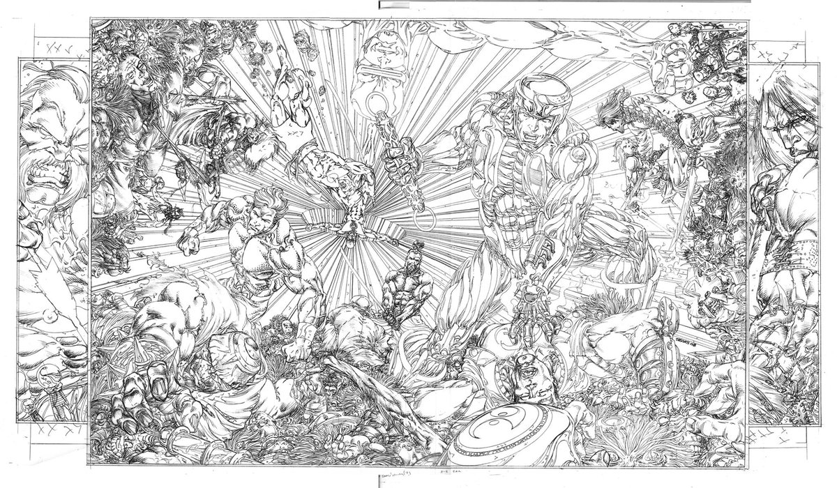 Thank you everyone for all of the very kind birthday wishes! Hope you enjoy this image as a small way of saying thank You!
Long time back I penciled this Valiant/Crossgen piece for a great person and long-time fan. If you notice, Valiant is winning... 😉