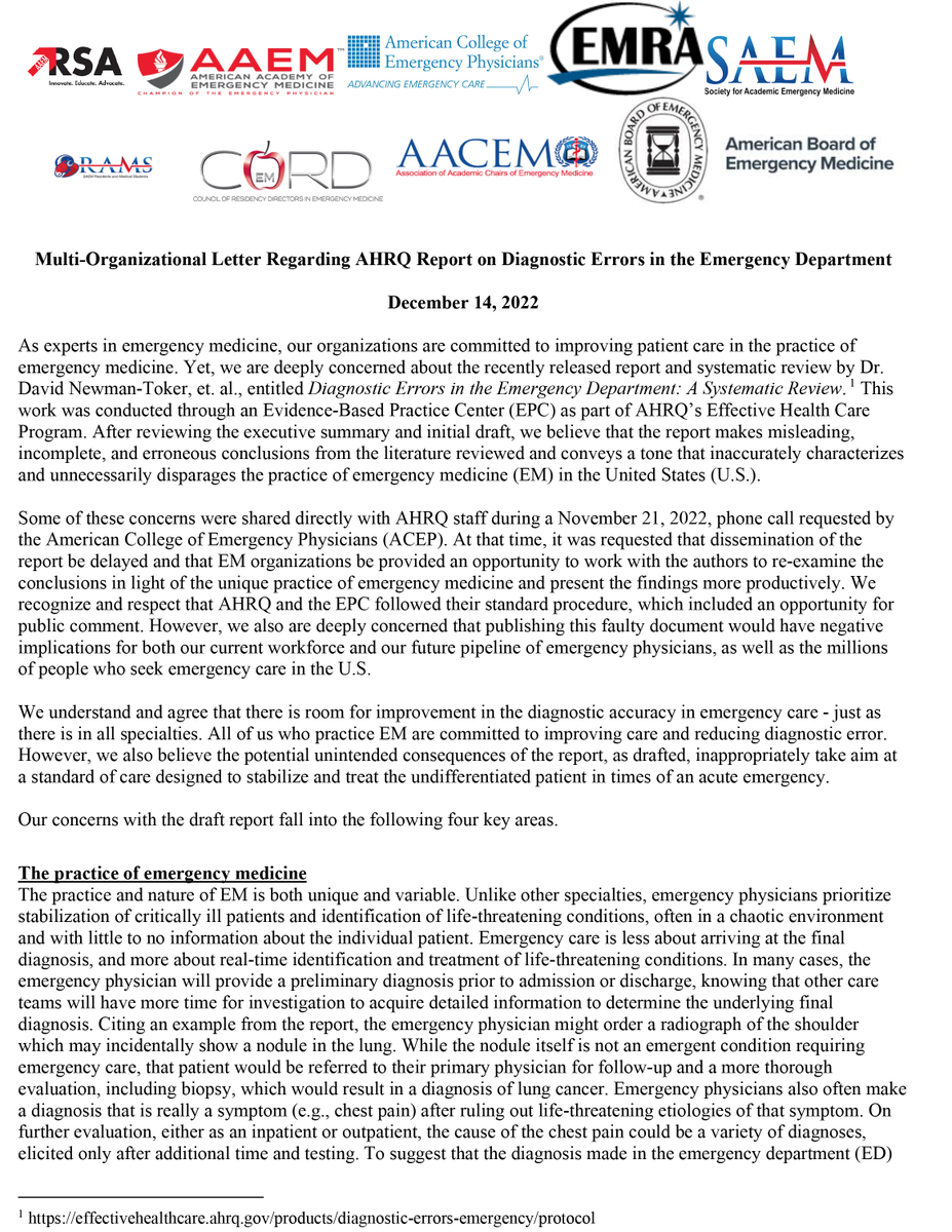 EmergencyDocs's tweet photo. [3/8] Together we warned about the public health danger of the report: "The repercussions of this faulty report cannot be overstated, as it will irresponsibly and falsely alarm the public and potentially lead them to delay or even forego treatment for time sensitive emergencies." https://t.co/JSwmyanHZG