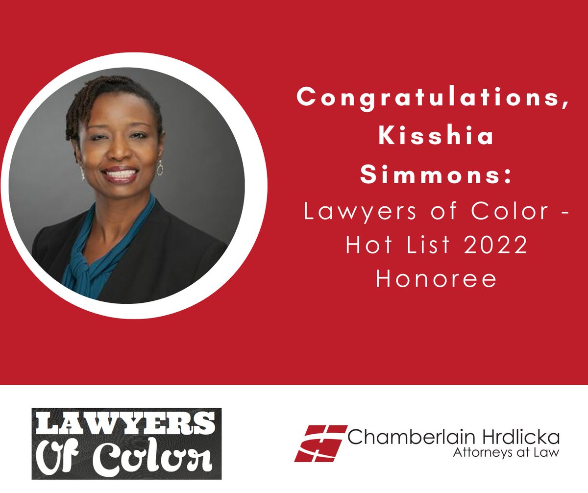 ChamberlainHrd's tweet photo. Congratulations to Kisshia Simmons, an immigration attorney in our Houston office, on being named to the @lawyersofcolor #HotList2022.
https://t.co/oBCOH234ny https://t.co/jAosdN3ohG
