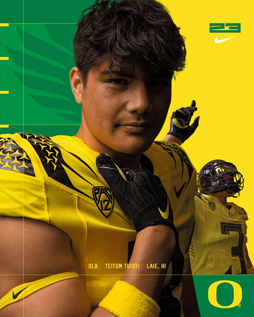 oregonfootball's tweet photo. Welcome to Oregon, Teitum Tuioti!

The outside linebacker from Hawaii has officially joined the Ducks’ roster 🦆

#GoDucks x @TeitumT https://t.co/J8k4vV4Y41