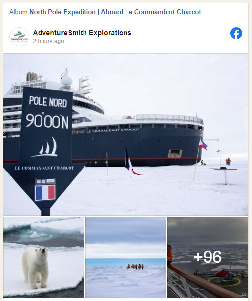 AdventureSmith's tweet photo. 📸New Facebook Album
Our experts are officially on the short list of travelers who have stepped foot on the North Pole. Experience the epic journey through their lens. From floating pack ice &amp; polar bear sightings, to excursions, scientific research &amp; more
https://t.co/trmoUVxeJL https://t.co/etWJctuoXS