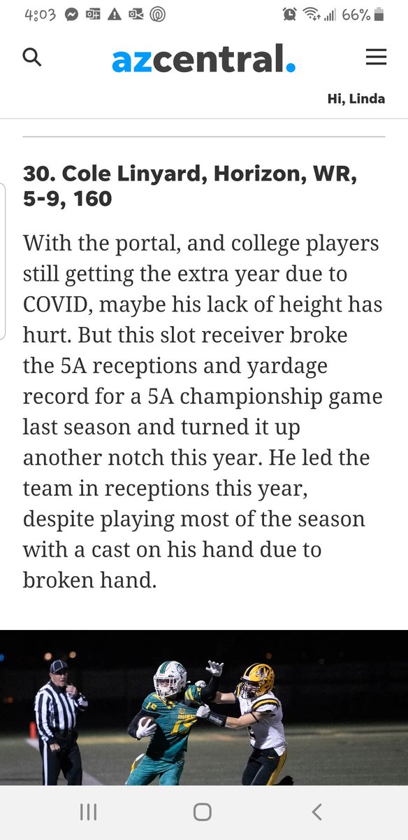 AZ Central Top 50 underrecruited 2023 football players.
Check out our playmaker 
<a href="/TheCole_Linyard/">Cole Linyard</a>!