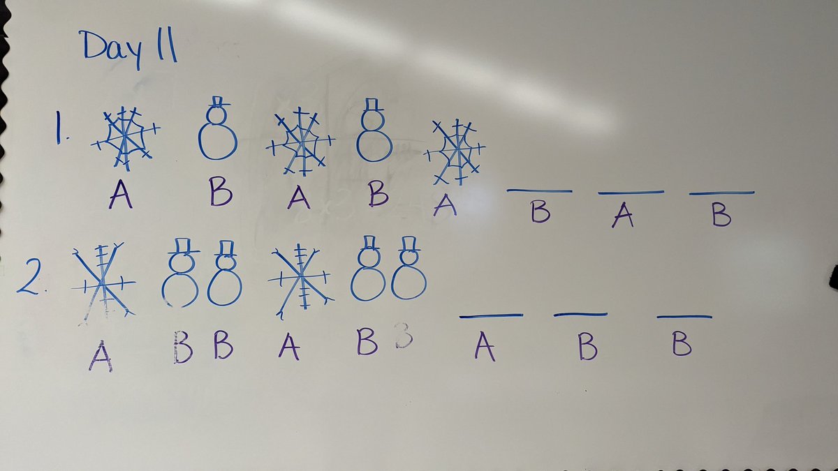 Day 11 of the #decembermathchallenge and my students loved doing a few patterns to start the day. Good check in on whether we remember how to extend patterns and name them! <a href="/tvdsbmathk8/">tvdsbmath</a> <a href="/WilfridJuryPS/">Wilfrid Jury PS</a>