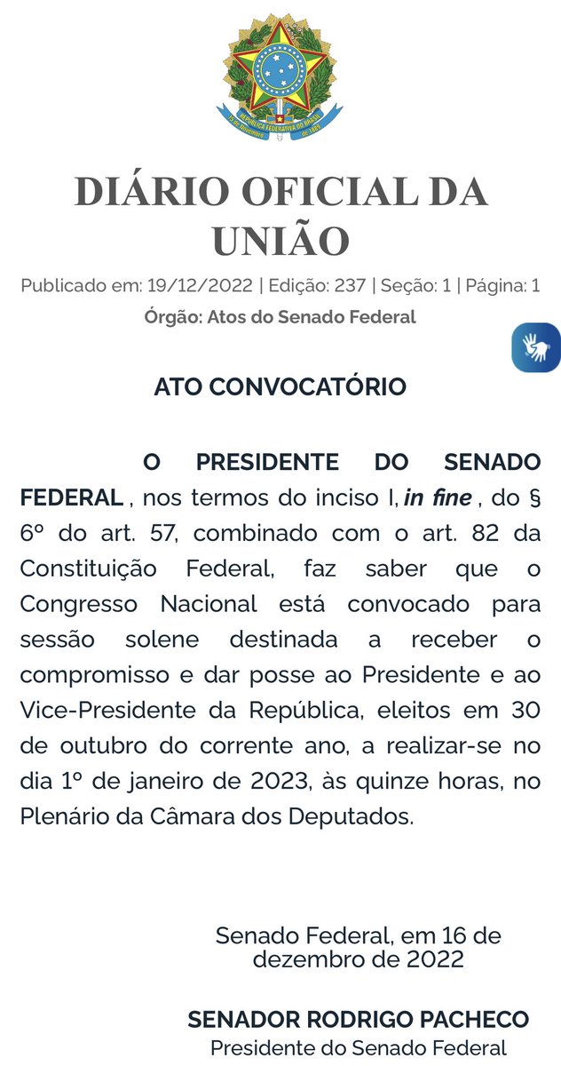 AGORA É OFICIAL: Posse de @LulaOficial é publicada no Diário Oficial da União. 

É O BRASIL FELIZ DE NOVO!