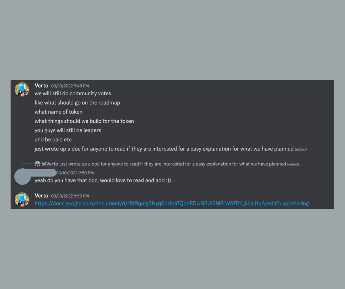 cyberfrogz_'s tweet photo. 21/ After discussing the new community proposals, there was a Google Doc shared. This is a key piece of evidence as to who Verto's true identity is. https://t.co/GwH5yVnZk1