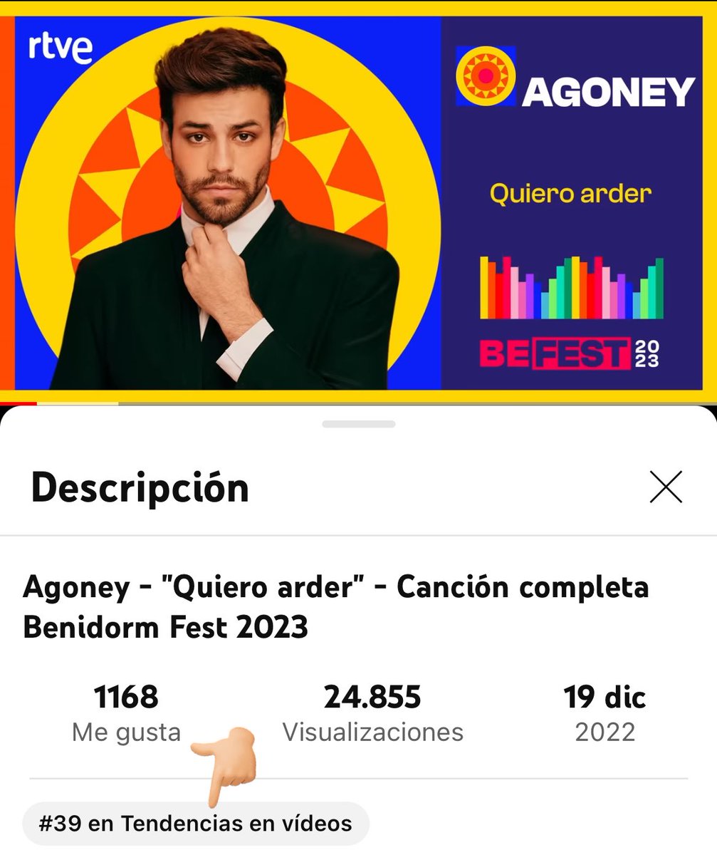 AgoneyCharts's tweet photo. El audio de “Quiero Arder” en el canal de YouTube de RTVE Música entra al #39 de tendencias de YouTube.

La canción de @Agoney suma más de 35.000 reproducciones en YouTube sumando las visitas de su canal, todo esto siendo solo audio (no videoclip, no lyric video) 👏🏼🔥 https://t.co/3WNTz0BS3G
