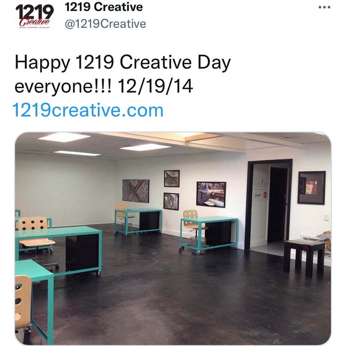 1219Creative's tweet image. Happy 1219 Creative Day everyone. On this date 12/19/22 we pause to remember OKC’s first collaborative co-work space and community gathering hub for all things business, art and (obviously) creative. Gone but not forgotten. 1219creative.com