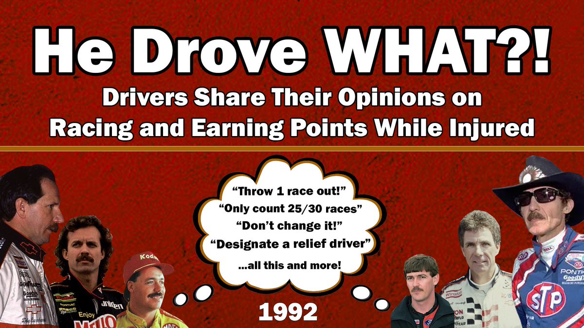 SethSharp35's tweet photo. 🚨New on YouTube!🚨

What did drivers/owners think about driving hurt, relief drivers &amp; the points system in 1992?

One driver called for throwing out points from one race. One asked to drop five. Another wanted a designated backup driver.

Watch it here:
https://t.co/MwkNtTQLKu https://t.co/I3hsRw7jIm