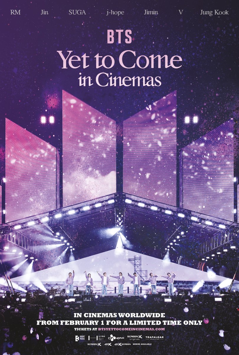 TrafalgarRel's tweet photo. We are happy to announce our collaboration with CJ 4DPLEX, @HYBE_LABELS_JP &amp; @BIGHIT_MUSIC for BTS: Yet To Come in Cinemas, also in ScreenX and 4DX, from Feb 1.
 
Tickets on sale Jan 10 / 11 at https://t.co/BNM81P0m3g (Times may vary)
 
#BTS #YetToComeInCinemas #옛투컴인시네마 https://t.co/Q3DOTDolQ4