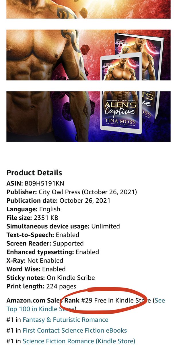 authortinamoss's tweet photo. Wow! Thank you so much for making Alien’s Captive #29 in the free kindle store during the sales days! I’m so thankful for all the readers! 🎉🎉🎉
#alienscaptive #alienromance #tinamoss #authortinamoss #kindle https://t.co/ldH5mu8QMW