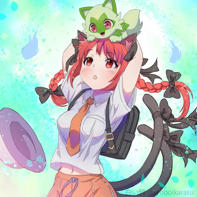 ニャオハとお燐#東方project #ポケモンSV #火焔猫燐 