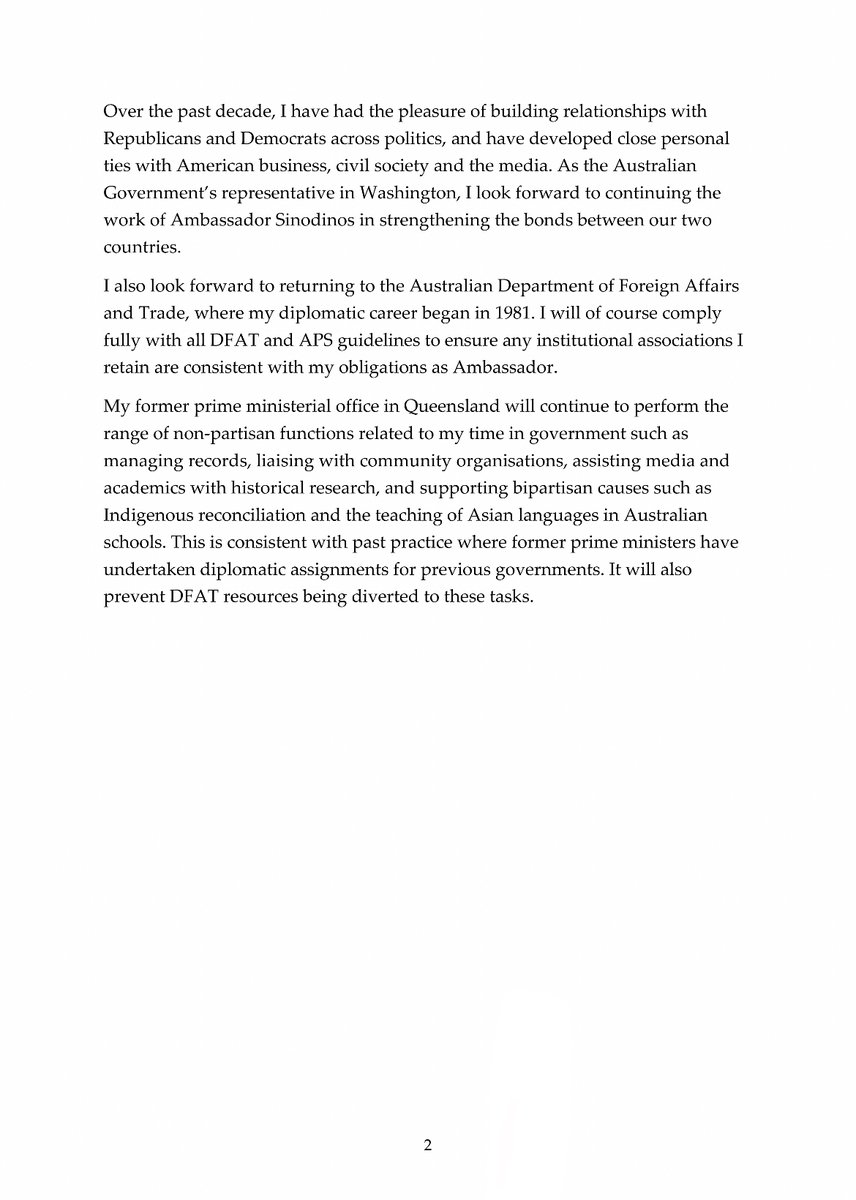 I am greatly honoured by the Australian Government’s decision to nominate me as our country’s next Ambassador to the United States of America commencing in March.
