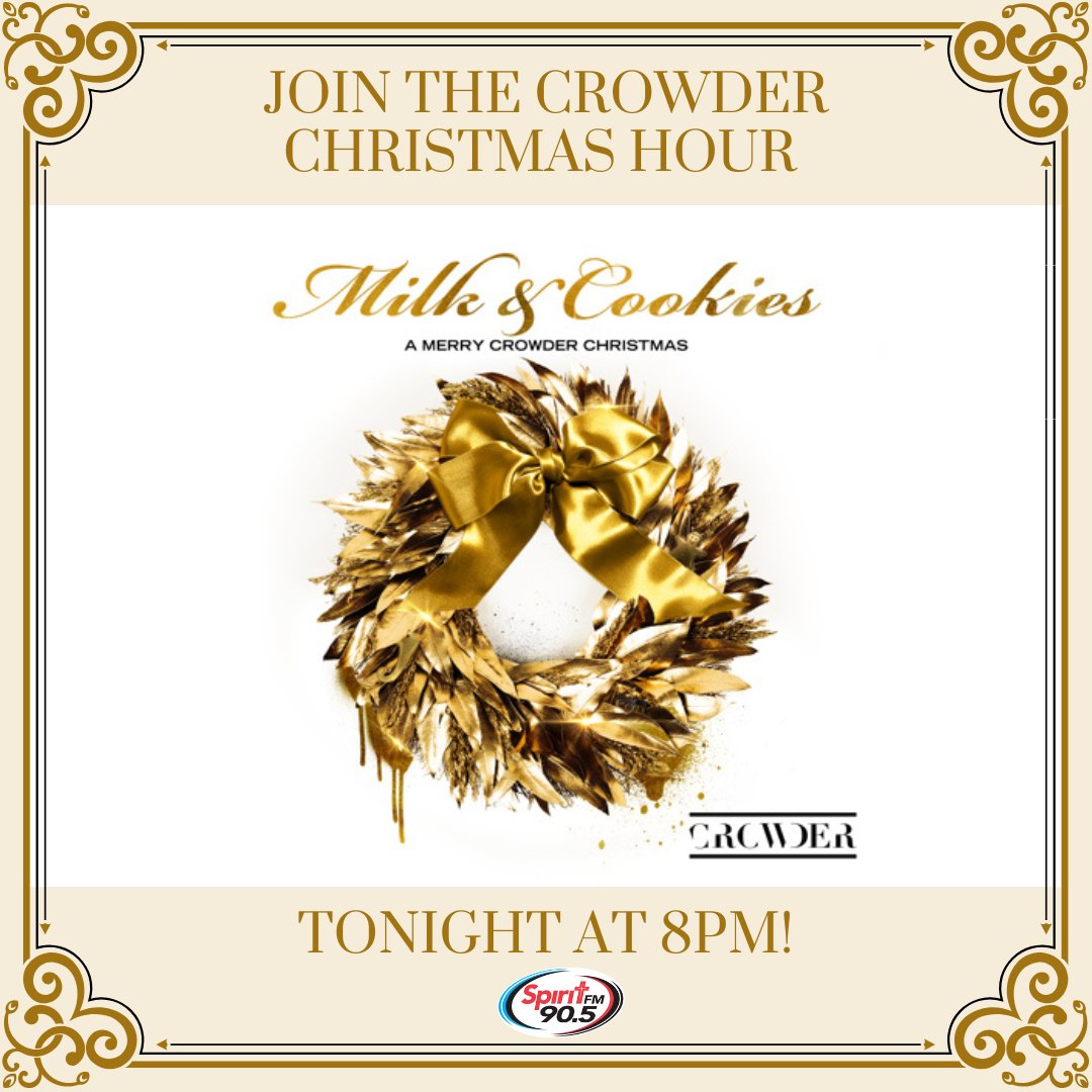 ItsMySpiritFM's tweet photo. This is your reminder that @crowdermusic will share some of his favorite Christmas stories and his new album "Milk & Cookies" tonight at 8pm on your Spirit FM! πͺπ₯π
#LiveWithSpirit #MilkAndCookies #DavidCrowder https://t.co/djIJkoA9ZJ