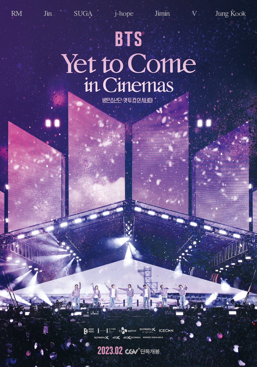 <BTS: Yet To Come in Cinemas> 전 세계가 함께 즐긴 BTS <Yet To Come> in BUSAN 콘서트를 극장 대형 스크린으로! 2월 1일, 전 세계 극장 개봉! <한국 개봉 안내> 📅2023.02.01. CGV 단독 개봉 🎫2023.01.11. 예매 오픈 🔗btsyettocomeincinemas.com #YetToComeInCinemas #옛투컴인시네마