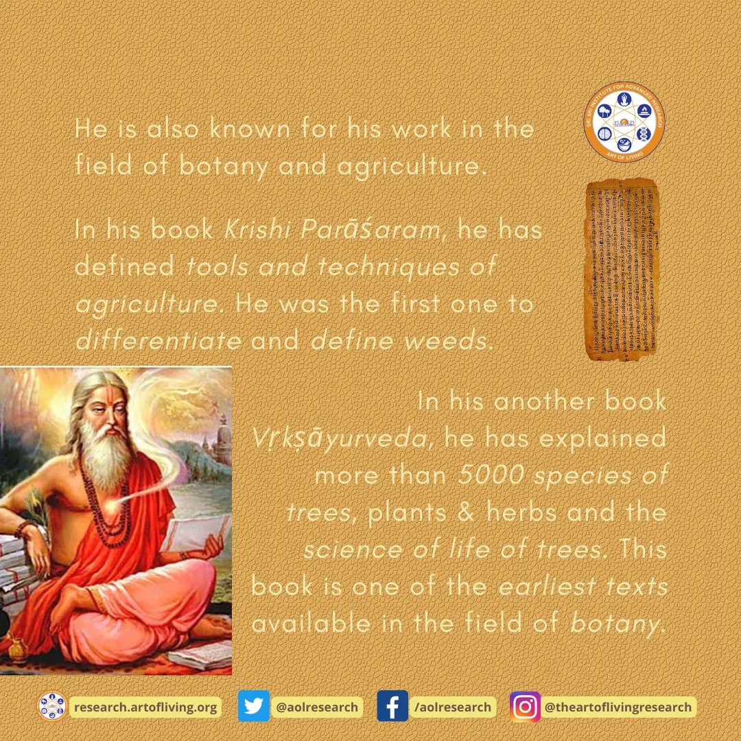 aolresearch's tweet photo. #KnowOurVaidicScientists
Maharishi Parashar is a great scholar and seer of vaidic mantras. He is known for his work in the field of Agriculture and Astrology. Swipe to learn more about him.
#Parashar #RishiParampara #scientists #agriculture #botany #astrology #rigveda https://t.co/Q7Xrs7C9s8