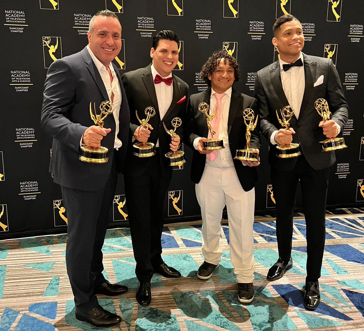 MiguelSantiTV's tweet photo. Dios es bueno. Siempre bueno! Que honor recibir dos premios #Emmy 🏆🏆 

What a wonderful night with special people. My 6th and 7th Emmy #Award. 

16 years ago, I was selling Empanadas in #Colombia 🇨🇴. There’s value in Dreaming ✨🇺🇸

Congrats to all of the winners and nominees 🙌🏽 https://t.co/5udGLh5mdL