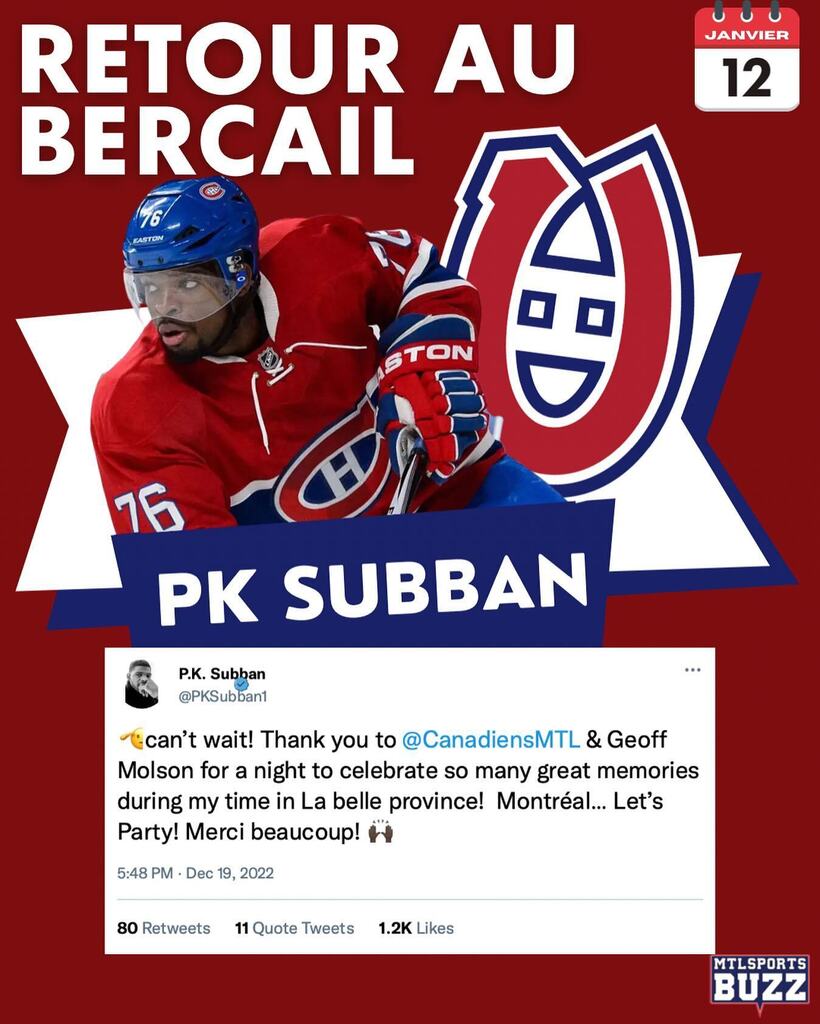 mtlsportsbuzz's tweet photo. L'un des joueurs les plus électrisants des dernières années, @subbanator , sera honoré avant le match du 12 janvier au @centrebell 

#habs #habsbuzz #gohabsgo #pksubban #montrealcanadiens #habsnation https://t.co/XulsuY9O7t https://t.co/mRpuoFIgU9