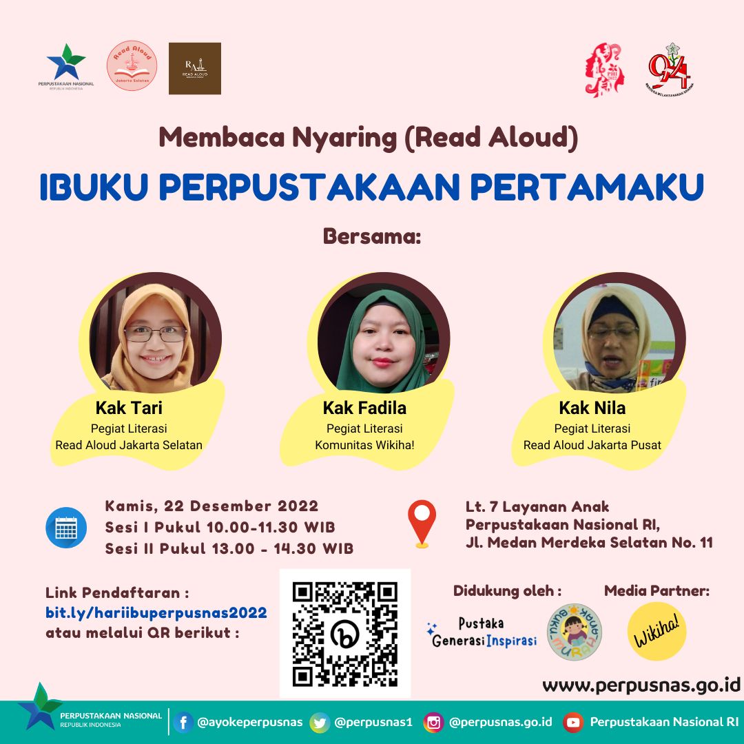 perpusnas1's tweet photo. #SahabatPerpusnas
Ikuti kegiatan Read Aloud (Membaca Nyaring) bertema hari Ibu dengan mendaftarkan diri melalui https://t.co/EUCYz8nB8o
๐๏ธ Kamis, 22 Desember 2022
๐ Sesi I : 10.00 - 11.30 WIB
Sesi II : 13.00 - 14.30 WIB
๐ Layanan Anak Lt.7
#hariibu #readloud https://t.co/cEBkkha0BS