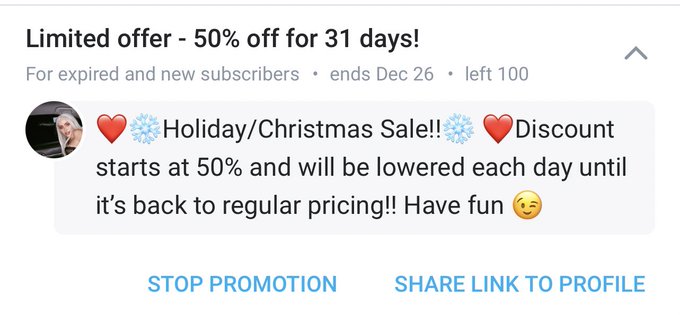 ONLYFANS HOLIDAY SALE🎄❤️🎄 Discount starts at 50% off so now is the best time to subscribe! Lasts 5 days