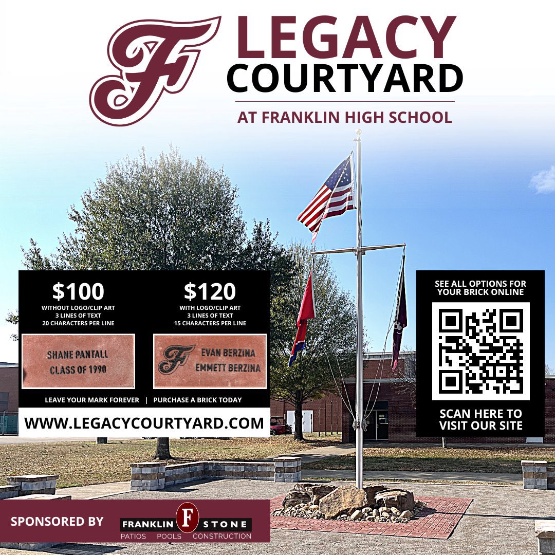 Coach J. Johnson (@wcsfhsjayj) on Twitter photo Order your brick for Legacy Courtyard today!!! They make a great Christmas gift.
<a href="/wcsFHS/">Franklin High School</a> <a href="/fhsflagship/">The Flagship</a>
#GoAds #TheFlagship Order your brick for Legacy Courtyard today!!! They make a great Christmas gift.
<a href="/wcsFHS/">Franklin High School</a> <a href="/fhsflagship/">The Flagship</a>
#GoAds #TheFlagship