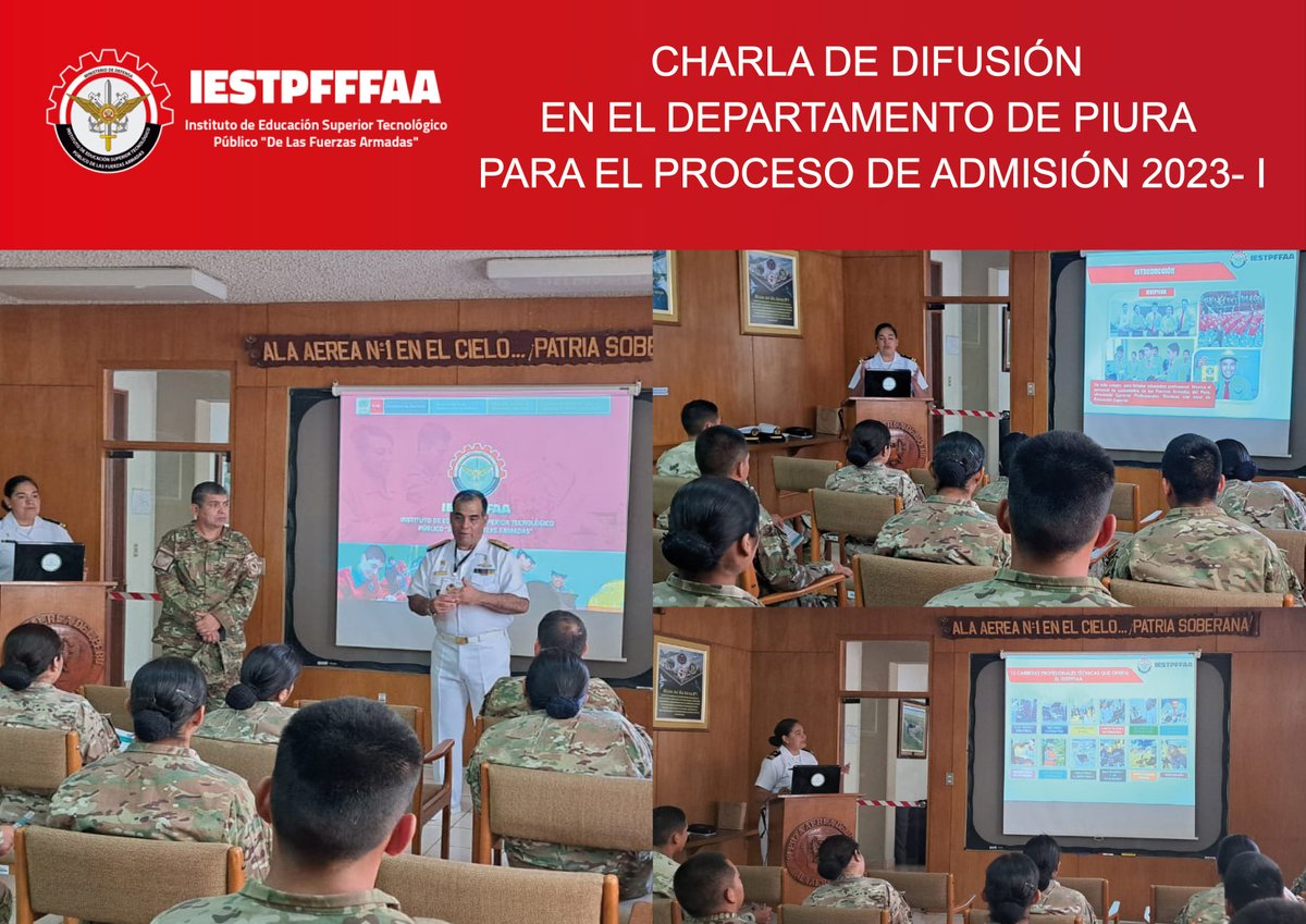 IESTPFFAA's tweet photo. 📣👍CHARLA DE DIFUSIÓN EN EL DEPARTAMENTO DE PIURA PARA EL PROCESO DE ADMISIÓN 2023- I
Del 14 al 16 de diciembre se realizó la campaña de difusión en el departamento de Piura para el proceso de admisión del IESTPFFAA https://t.co/9PlaaCYWFx