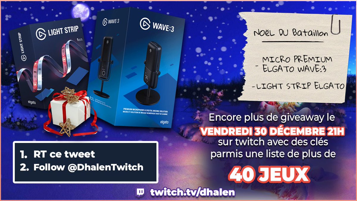 DhalenTwitch's tweet image. Enorme #giveaway  pour le Noël du Bataillon ! J'ai envie d'arroser à la hauteur de votre soutien pour bien finir l'année🔥

Pour participer:
 🎁 Follow @DhalenTwitch 
 🎁 RT

🥇TAS et encore plus de cadeaux le vendredi 30 Décembre à 21h en live sur➡️ twitch.tv/dhalen